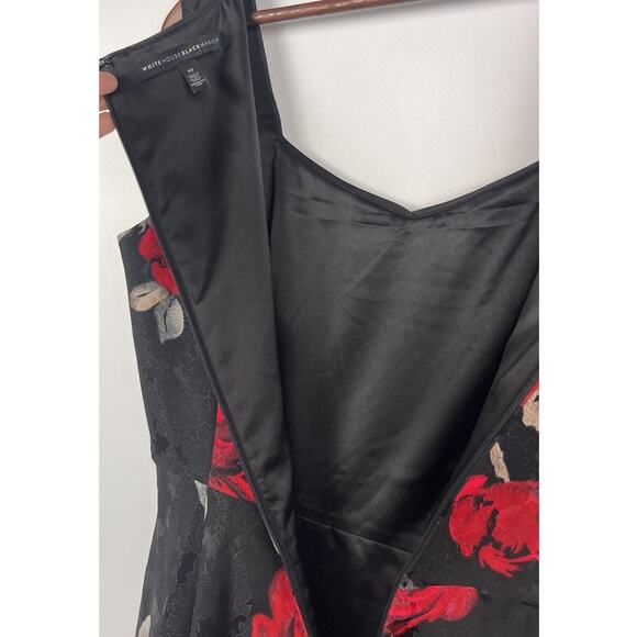 White House Black Market Black Red Rose Fit & Flare Floral Coktail Dress 10 - Picture 4 of 11